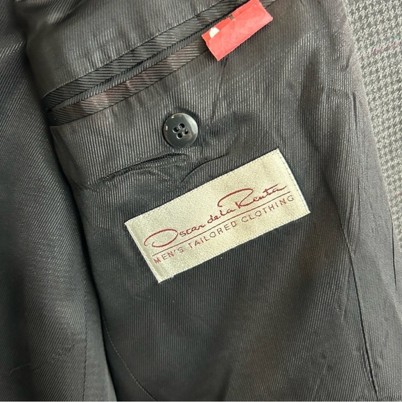 Oscar De La Renta Grey Houndstooth 100% Wool Blazer Size 42 Regular - Picture 7 of 11